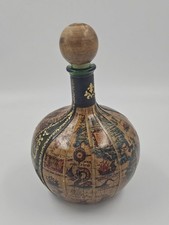 Vintage Italian Wine Decanter Leather Wrapped Glass Bottle Old World Map 10 inch
