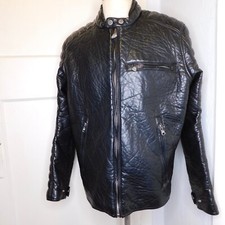 Marc NY Andrew Marc Mens Sz XL Black Faux Leather Quilted Jacket Moto Cafe Racer