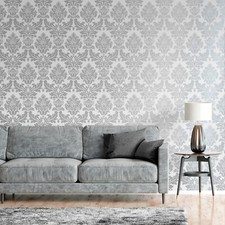Silver Grey Damask Wallpaper
