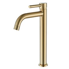 Brushed Gold Bathroom Sink Taps Tall Basin Vanity Mixer Tap Single Lever Faucet
