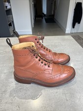 Trickers 'Malton' Stow Style Brown Brogue Boots Wide Fit UK 7.5 Commando Soles