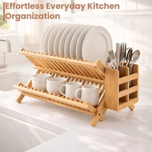 Bamboo wooden dish drainer - wooden,