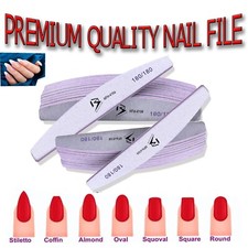 Emery Boards 180/180 Grit Nail Files Acrylics Uv Gel Half Moon Buffer File Set