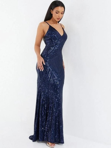 Quiz navy blue sequins long - quiz,