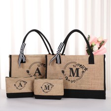 Initial Jute Tote Bag Makeup