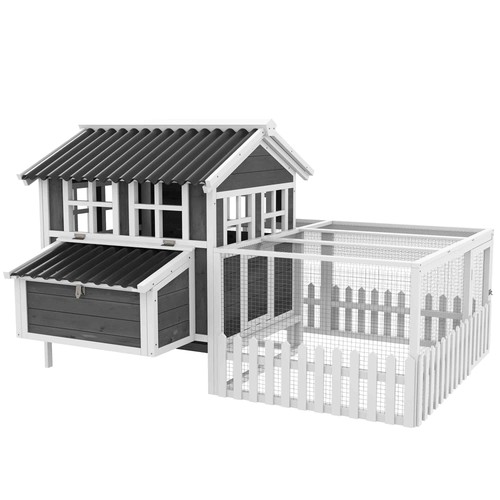 Wooden chicken coop with - chicken, run