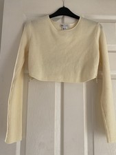 Zara Women's Cropped Long Sleeve Top Ivory With Diamanté Frill On Back  Size M