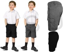 BOYS CARGO SCHOOL SHORTS  HALF ELASTICATED WAIST WITH ADJUSTABLE WAIST  FEATURE