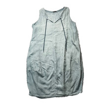 Oska Linen Balloon Dress Sz 12UK 8US L Blue Pockets Artsy Lagenlook Casual