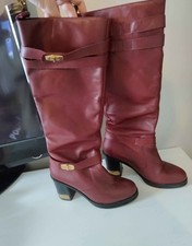 Topshop burgundy leather pull on knee high boots size 5