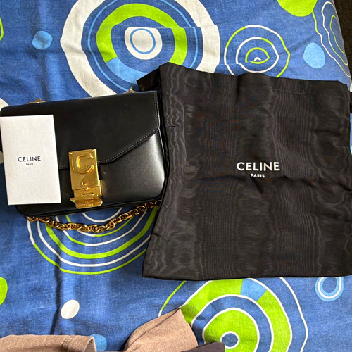 Celine black leather shoulder - black,