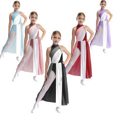 Kids Girls Lyrical Modern Long Dance Skirted Leotard Chiffon Dresses Competition