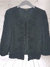 Vintage Black Silk Beaded Sequin Jacket Size 10 