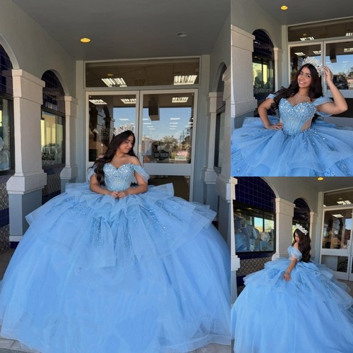 Sky blue quinceanera dresses - blue,