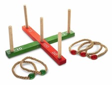 Wooden Quoits Ring Toss Hoopla 5 x Rope Rings Garden Game Family Kids Skill Set.