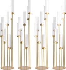 MYOYAY 4 Sets Gold 7-Arm Floor Candelabra Metal Candle Holders with Lampshades