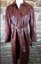 Wallace Sacks Burgundy Leather Trench Coat Large Nappa Leather Pockets Vintage 