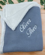 Baby PERSONALISED Knitted Sherpa Fleece Blanket Keepsake Gift Boy Girl Throw