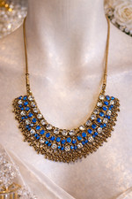 Gold Tone Blue Clear Crystal