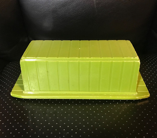 Plastic green butter dish - green,