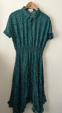 Stella Morgan Dress Size 12 Green Polka Dot Fit Flare Short Sleeve Shirt Formal