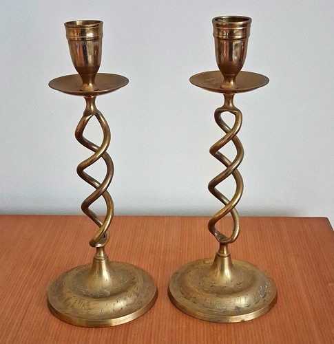 Pair brass candlesticks - of, /