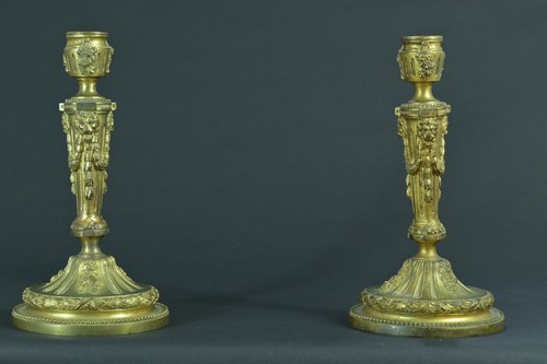Antique pair candle holders - pair,