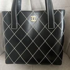 CHANEL Wild Stitch Leather Handbag Black
