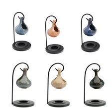 Ceramic Oil Burner Teardrop Shape Hanging with Metal Stand Wax Melt Tea light