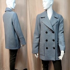 PER UNA Italian WOOL RICH 3/4 Length PEA COAT ~ Size 12 ~ BLUE Mix (rrp £69)