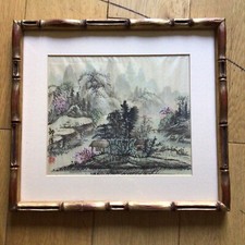 Vintage Chinese Silk Painting Early Spring At An Enchanting Lake Village Signed