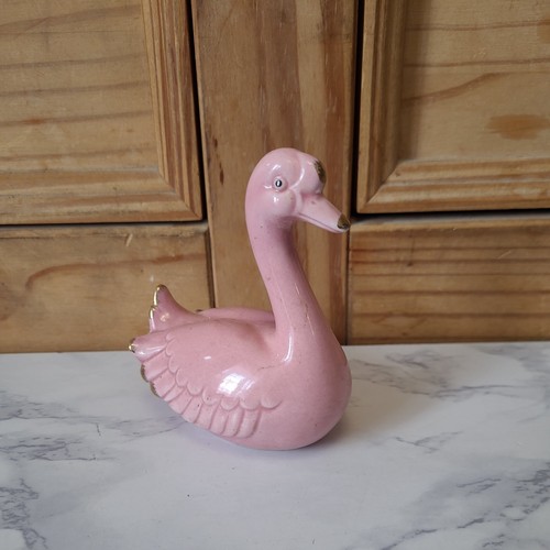 Pink swan ceramic ornament - ceramic,