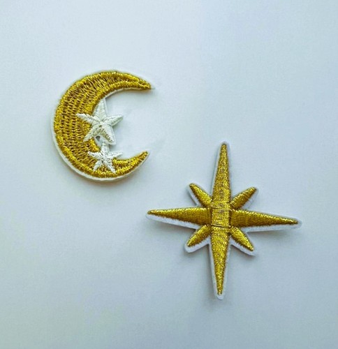 Gold moon star iron on - &,