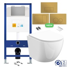 Rimless Wall Hung Toilet Pan & Seat with 1.10m Concealed Cistern Frame WC Unit
