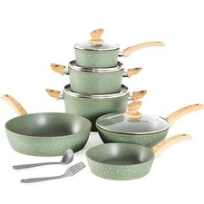 12 Piece Kitchen Cookware Set Nonstick Granite Coated Pots and Pans Set Green