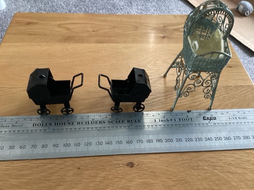 Dolls house prams and - and, cot