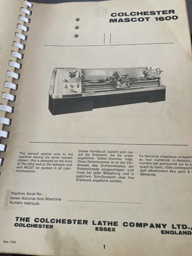 Colchester mascot 1600 lathe - colchester,