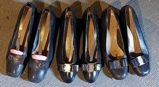3 x Ladies' SALVATORE FERRAGAMO Blue Black Bow Shoes Flat Heels UK4.5 Used