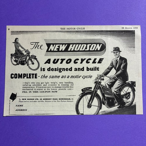 Hudson autocycle 1953 original - autocycle,