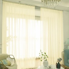 Pair (2 Panels) Voile Curtains Panel sheer Lucy Slot Top Plain Curtain Voile Net