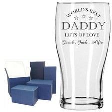 Personalised Engraved PINT glass WORLDS BEST DAD DADDY GRANDAD ETC