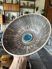 Vintage 1960s Purbeck Pottery Bowl With Scraffito Decor And Blue Crackle Centre