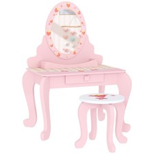 Kids Dressing Table Set Childrens Make Up Vanity Table Stool Mirror 2 Piece