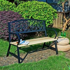 Garden Bench Outdoor Wooden Metal Picnic 2 Seat Patio Furniture Rustic Iron