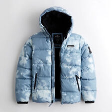NWT Hollister by Abercrombie Men's Fleece lined Puffer Jacket M L Slate Tie-Dye