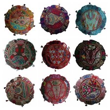 Indian Handmade Round Embroidered Patchwork Pillow Vintage Cushion Cover 45cm(D)