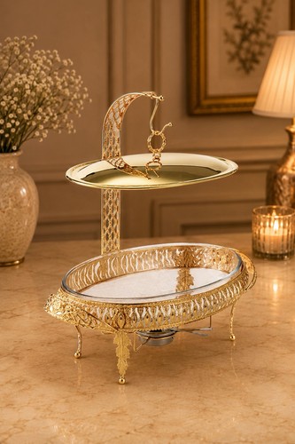 Gold serving tray - serving, stand