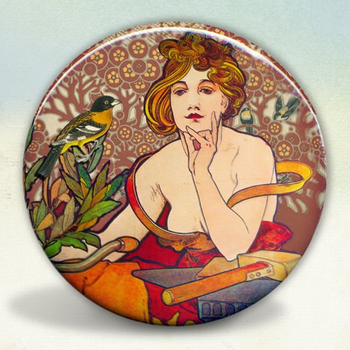 Mucha woman with bird pocket - woman,