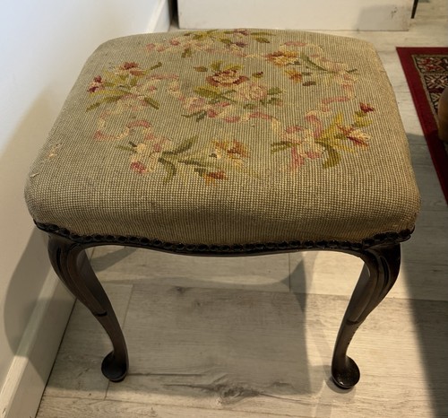 Antique upholstered footstool - antique,