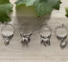 Wine Glass Charms Set of 4, dog, horse, horseshoe, pawprint charms, gift